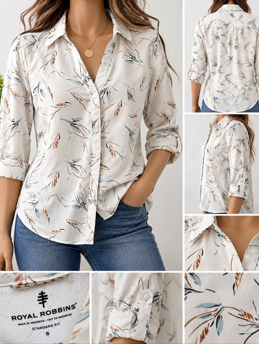 Royal Robbins Women’s Small Lightweight Floral Travel Hiking Button Up Shirt